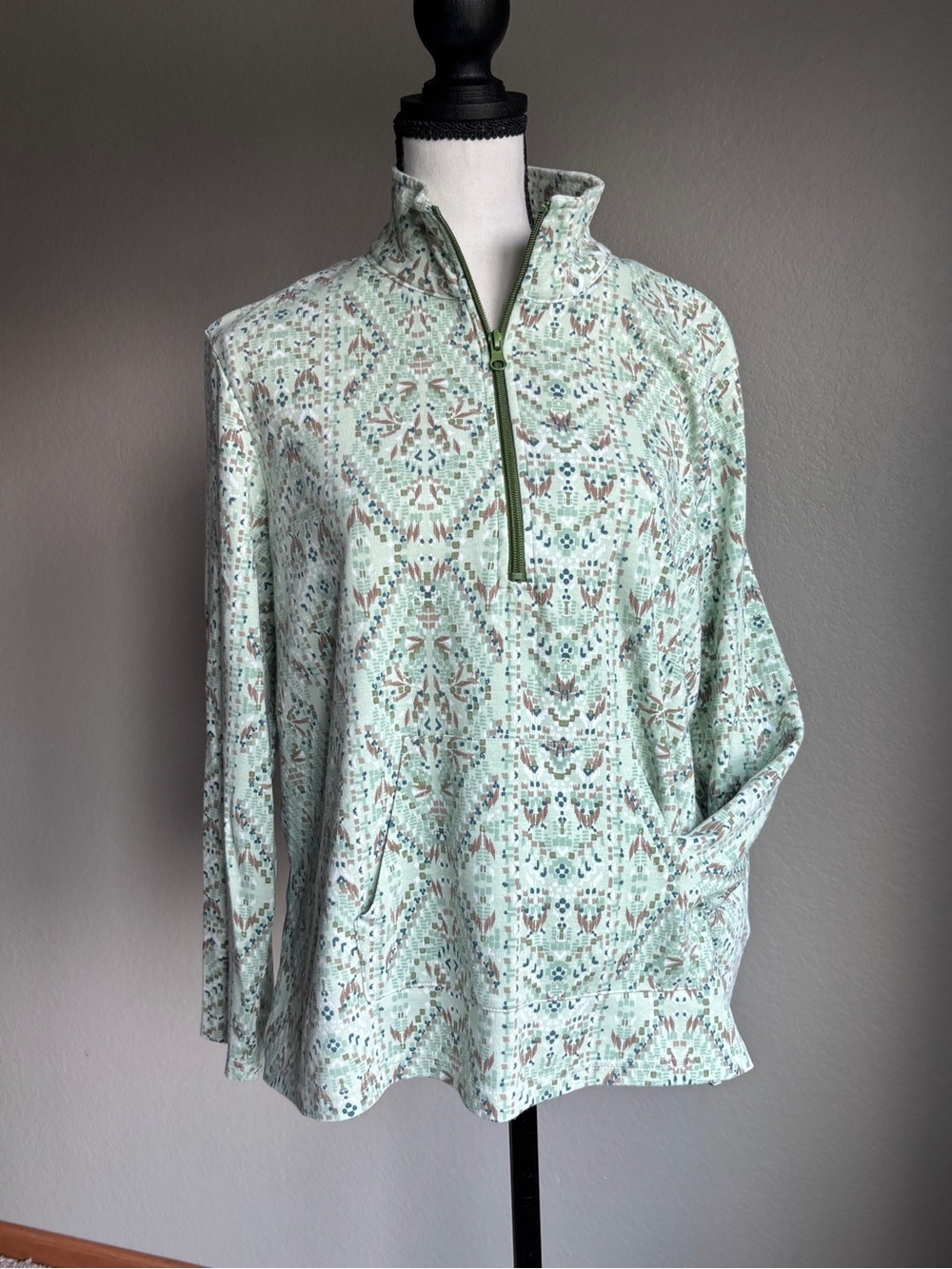 Blair Mint Green Patterned Quarter-Zip Pullover women’s M